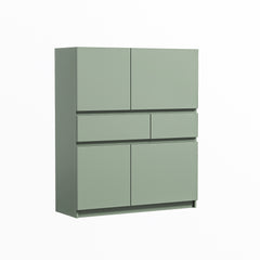 HAOYYE Green Wooden Storage Cabinet with 4 Doors and 2 Drawers, Sturdy Space-Saving Heavy Duty Modern Design, Ideal for Adults and Dorm Rooms, Easy Assembly, Stylish Bedroom Furniture
