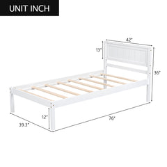 HAOYYE Platform Bed Frame with Headboard, Wood Slat Support, No Box Spring Needed,Twin, White(OLD SKU:WF191418AAK) Sturdy Space-Saving Heavy Duty Modern Design Easy Assembly Durable Stylish Home Furniture