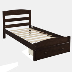 HAOYYE Platform Twin Bed Frame with Storage Drawer and Wood Slat Support, Espresso, Sturdy Space-Saving Design, Heavy Duty Construction, Easy Assembly, Durable and Stylish Home Furniture, Versatile for Bedroom Use