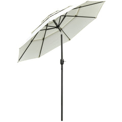 HAOYYE 9FT 3 Tiers Patio Umbrella Outdoor Market Umbrella with Crank Push Button Tilt Air Vents for Deck Backyard Garden Lawn Pool