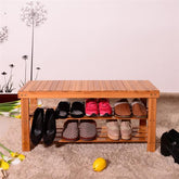 HAOYYE Bamboo Shoe Rack 3-Tier Strip Pattern Wooden Shoe Organizer, Durable Space-Saving Storage Solution with a Modern Design, Versatile for Entryways and Living Rooms, Premium Quality and Stylish Home Essentials