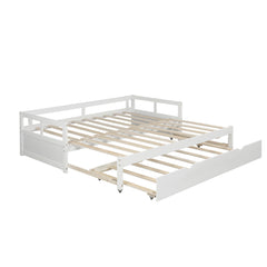 HAOYYE Extending Daybed with Trundle, Wooden Daybed with Trundle, White Sturdy Space-Saving Heavy Duty Modern Design Easy Assembly Durable Stylish Home Furniture Versatile