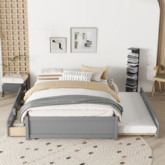 HAOYYE Full Bed With Twin Trundle And Storage Drawers, Grey Wood Platform Bed Frame, Space-Saving Heavy Duty Design, Modern Style For Bedroom Or Dorm Room, Easy Assembly