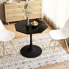 HAOYYE 31.50"Modern Octagonal Coffee Table with Printed Black Marble Table Top,Metal Base, for Dining Room, Kitchen, Living Room Sturdy Space-Saving Heavy Duty Modern Design Adults Dorm Room