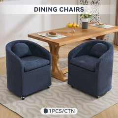 HAOYYE 059-Set of 1 Chenille Fabric Dining Armchair With Back Cushion and Universal Wheels,Blue Sturdy Space-Saving Heavy Duty Modern Design Adults Dorm Room Easy Assembly Bedroom Furniture