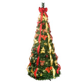 HAOYYE Artificial Green Pop Up Christmas Tree with 200 LED Lights, Gold and Red Balls and Flowers, Red Bows and Ribbons, Fireproof PVC, Hinged Automatic Setup, Foldable Base for Easy Assembly and Storage, Perfect Indoor Holiday Decor