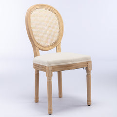 HAOYYE French Style Solid Wood Frame Antique Painting Linen Fabric Rattan Back Dining Chair,Set of 2,Cream,Beige Sturdy Space-Saving Heavy Duty Modern Design Adults Dorm Room Easy Assembly