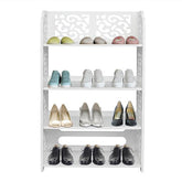 HAOYYE Wood-Plastic Four-Tier Shoe Rack, White, Durable Space-Saving Organizer, Modern Design, Versatile Use, Premium Quality Storage Solution, Stylish Look for Living Room, Bedroom, or Entryway, Ideal for Storing Shoes, Bags, and Home Essentials.