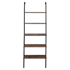 HAOYYE 5-Tier Industrial Wall Mounted Ladder Bookcase – Rustic Brown Wood Finish With Black Metal Frame, Open Display Shelf For Books, Home Décor, Plants, Living Room Storage, Office Display, Durable & Space-Saving Industrial Design