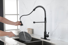 Haoyye Spring Kitchen Faucet with Pull-Out Sprayer, Stainless Steel Single Handle High Arc Sink Faucet with 360° Swivel, Anti-Corrosion Finish, Modern Space-Saving Design, Easy to Install and Clean for Home, Apartment, or Utility Kitchen
