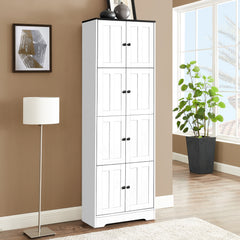 HAOYYE Tall Storage Cabinet with 8 Doors and 4 Shelves, Wall Storage Cabinet for Living Room, Kitchen, Office, Bedroom, Bathroom, White Sturdy Space-Saving Heavy Duty Modern Design Adults Dorm Room
