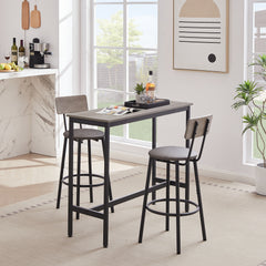HAOYYE Bar Table Set with 2 Bar Stools, PU Soft Seat with Backrest, Modern Design, Sturdy Space-Saving Furniture for Kitchen, Dining Room, Office, Dorm Room, Easy Assembly, Gray Color