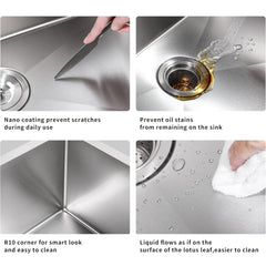 HAOYYE 32" L X 19" W Undermount Double Bowl 16 Gauge 304 Stainless Steel Kitchen Sink (Sink Only) Sturdy Space-Saving Heavy Duty Modern Design Adults Dorm Room Easy Assembly Bedroom Furniture