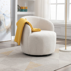 HAOYYE Teddy Fabric Swivel Accent Armchair Barrel Chair With Black Powder Coating Metal Ring,Ivory White Sturdy Space-Saving Heavy Duty Modern Design Easy Assembly Durable Stylish Home Furniture Versatile