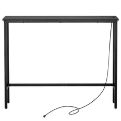 HAOYYE Black Narrow Console Sofa Table with Built-In Power Outlets and USB Ports, Slim Couch Table with Sturdy Metal Frame and Charging Station, Space-Saving Design for Apartments Dorms and Living Rooms