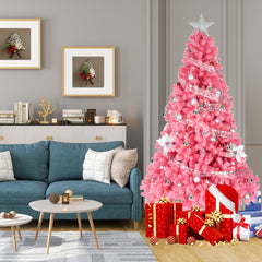 HAOYYE Pink Artificial Christmas Tree Unlit Christmas Pine Tree with 1000 Branch Tips and Sturdy Metal Stand Perfect for Office Home Store Party Holiday Decoration Durable Flame Retardant Material Easy Assembly