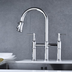 HAOYYE Bridge Kitchen Faucet with Pull-Down Sprayhead in Spot Sturdy Space-Saving Heavy Duty Modern Design Adults Dorm Room Easy Assembly Bedroom Furniture