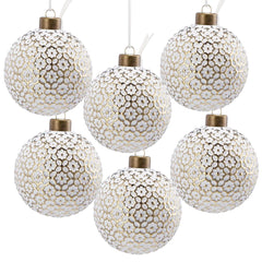 HAOYYE D3.9" Christmas Ball Ornaments, Glass Decorative Hanging Ball Christmas Tree Ornaments for Holiday Party Decorations, Set of 6 Sturdy Space-Saving Heavy Duty Modern Design Adults Dorm Room