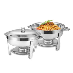 Haoyye Round Buffet Catering Dish Set of 2, 5QT Stainless Steel Chafing Dishes with Lids, Food and Water Pans, Fuel Holders, Warming and Chilling Function for Parties, Weddings, Events, Camping, Home or Outdoor Use