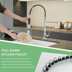 HAOYYE Commercial Kitchen Faucet with Pull Down Sprayer, Single Handle Single Lever Kitchen Sink Faucet Sturdy Space-Saving Heavy Duty Modern Design Adults Dorm Room Easy Assembly Bedroom Furniture