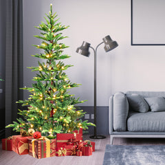 HAOYYE Artificial Green LED-Lit Christmas Tree with 960 PE/PVC Mixed Branch Tips, Hinged Premium Design and Foldable Metal Base, Eco-Friendly Fireproof Material, Easy Assembly and Space-Saving Storage for Indoor Holiday Decorating