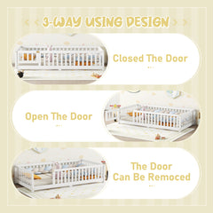 HAOYYE Twin Size Bed Floor Bed with Safety Guardrails and Door for , White(Old SKU:W158090683) Sturdy Space-Saving Heavy Duty Modern Design Adults Dorm Room Easy Assembly Bedroom Furniture