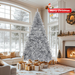 HAOYYE Artificial Christmas Tree Unlit Hinged Pine Tree with 800 Branch Tips and Sturdy Metal Stand Realistic Full Lush Silver Tree Perfect for Holiday Decoration Easy Assembly Durable Design