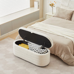 HAOYYE S03 Basics Upholstered Storage Ottoman and Entryway Bench WHITE Sturdy Space-Saving Heavy Duty Modern Design Adults Dorm Room Easy Assembly Bedroom Furniture