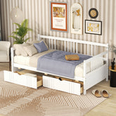 HAOYYE Twin Daybed with Two Drawers, White Wood Bed Frame, Sturdy Space-Saving Design, Heavy Duty Construction, Ideal for Bedroom, Dorm Room, Easy Assembly