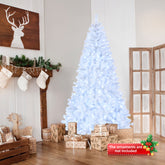 HAOYYE 8ft White Christmas Tree with 2008 Branches, 670 Warm LED Lights, 8 Light Modes, Eco-Friendly PVC Material, Flame-Retardant, Sturdy Iron Stand, Easy Assembly, Perfect for Holiday Home and Office Decorations
