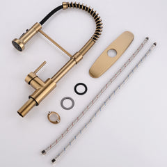 HAOYYE Commercial Brushed Nickel Kitchen Faucet with Pull Down Sprayer, Single Handle Single Lever Kitchen Sink Faucet with Deck Plate Sturdy Space-Saving Heavy Duty Modern Design Adults Dorm Room