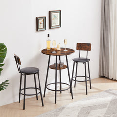 HAOYYE Round Bar Stool Set with Shelf, Upholstered Stool with Backrest, Rustic Brown, Sturdy Space-Saving Heavy Duty Design, Easy Assembly, Stylish and Durable, Ideal for Small Spaces