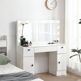HAOYYE Vanity table with lighted mirror, vanity desk with 3 drawers and storage cabinet,3 color lighting modes adjustable brightness, white color with modern design, luxury style, durable material,.