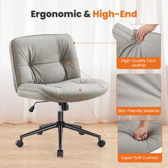 HAOYYE Criss Cross Legged Chair, Armless Office Desk Wide Seat Wheels, Swivel Height Adjustable Comfy Sturdy Space-Saving Heavy Duty Modern Design Adults Dorm Room Easy Assembly Bedroom Furniture