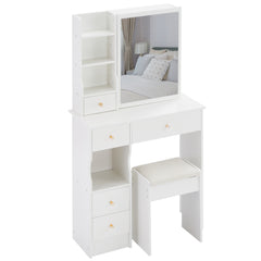 HAOYYE Small Size Left Drawer Desktop Vanity Table + Cushioned Stool, Extra Large Sliding Mirror, Multi Layer, High Capacity Storage Fashionable Dresser, Suitable for Small Space, EPA,GCC,UL Certificate