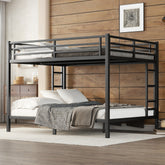 HAOYYE Metal Queen over Queen Bunk Bed for Teens and Adults,Space-Saving/Noise Reduced/No Box Spring Needed, Black Sturdy Heavy Duty Modern Design Dorm Room Easy Assembly Bedroom Furniture