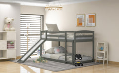 HAOYYE Twin over Twin Bunk Bed with Convertible Slide and Ladder , Gray(Old SKU:WF281725AAE) Sturdy Space-Saving Heavy Duty Modern Design Adults Dorm Room Easy Assembly Bedroom Furniture