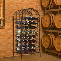 Haoyye Wrought Iron Wine Rack Cabinet with Lock, 35 Bottle Metal Wine Storage Holder with Vintage Scrollwork Design, Sturdy Freestanding Organizer for Kitchen, Dining Room, Home Bar, Space-Saving Modern Black Wine Shelf