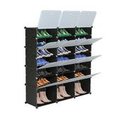 DE Direct HAOYYE 7-Tier Portable Shoe Rack Organizer with 21 Grid Storage Shelves Expandable Shoe Tower Cabinet Stand for Entryway Closet Bedroom Living Room Holds Heels Boots Slippers Black