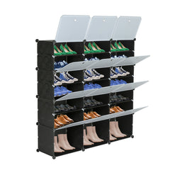 DE Direct HAOYYE 7-Tier Portable Shoe Rack Organizer with 21 Grid Storage Shelves Expandable Shoe Tower Cabinet Stand for Entryway Closet Bedroom Living Room Holds Heels Boots Slippers Black