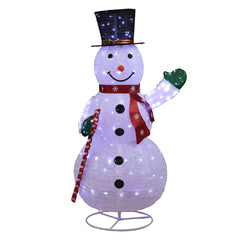 HAOYYE 5.7FT Lighted Snowman Holding Candy Cane Christmas Yard Decoration, Pre-Lit Pull-Up Snowman with 210 White LED Lights, Festive Holiday Display for Outdoor Lawn, Garden, Front Yard, Porch, or Indoor Xmas Decor