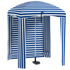 HAOYYE 5.9 x 5.9ft Portable Beach Umbrella Cabana with Ruffled Walls Vents Sandbags and Carry Bag Outdoor Sun Shelter with Blue and White Stripe Design for Patio Garden Pool Camping