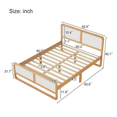 HAOYYE Modern Style Queen Size Solid Wood Platform Bed for , Teens, Adults, No Need Box Spring, Walnut and White Sturdy Space-Saving Heavy Duty Modern Design Dorm Room Easy Assembly Bedroom Furniture
