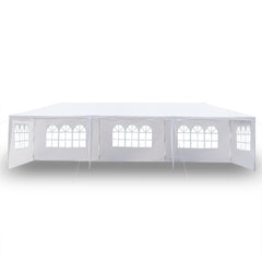 HAOYYE 10x30ft Outdoor Party Tent with 5-Sided Waterproof PE Canopy Spiral Tube Iron Frame for Wedding Events Market Backyard Setup