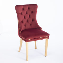 HAOYYE Nikki Collection Modern, High-end Tufted Solid Wood Contemporary Velvet Upholstered Dining Chair with Golden Stainless Steel Plating Legs,Nailhead Trim,Set of 2,Wine Red and Gold, SW1601WR,Burgundy