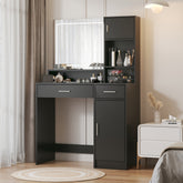HAOYYE Vanity Desk with Mirror and LED Light Strip, Dressing Table with Large Drawer and Three-Level Storage, Black, Sturdy Space-Saving Design, Adjustable Brightness in Three Lighting Modes, Durable and Stylish Home Furniture