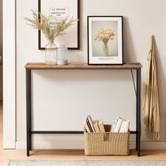 HAOYYE Console Sofa Table with Power Outlets and USB Ports, Slim Skinny Couch Table with Metal Frame and Charging Station, Ideal for Apartments, Living Rooms, and Dorms, Rustic Brown