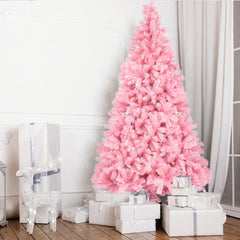 HAOYYE Pink Artificial Christmas Tree with 1400 Branch Tips, Durable PVC Branches and Stable Iron Base, Pre-Lit Holiday Decoration for Home Office Party, Full Lush Tie Tree with Easy Assembly and Elegant Festive Style