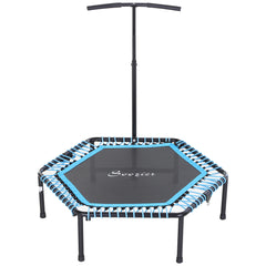 HAOYYE Blue Black Exercise Trampoline Sturdy Steel Frame with Adjustable Handlebar Foldable Fitness Rebounder for Home Gym Indoor Outdoor Cardio Workouts and Strength Training