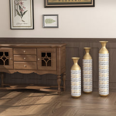 Haoyye Oversized Floor Vase Set of 3, Tall Metal Decorative Vases for Dried Flowers Pampas Grass or Twigs, Hollow Floral Design, Handcrafted Modern Vintage Style Vases for Living Room, Bedroom, Farmhouse, or Entryway Decor, Sturdy and Durable